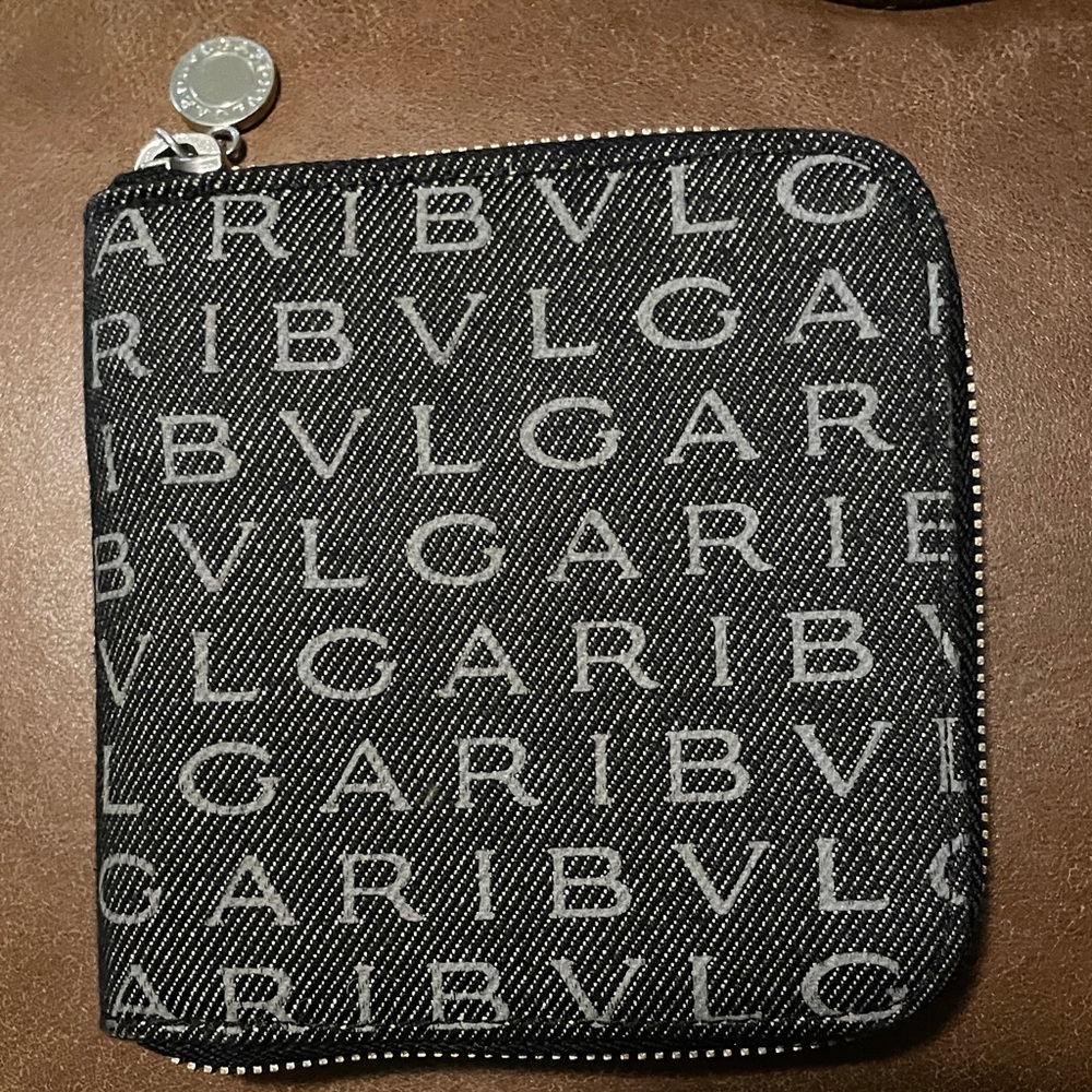 Bulgari Black and Gray Logo Wallet